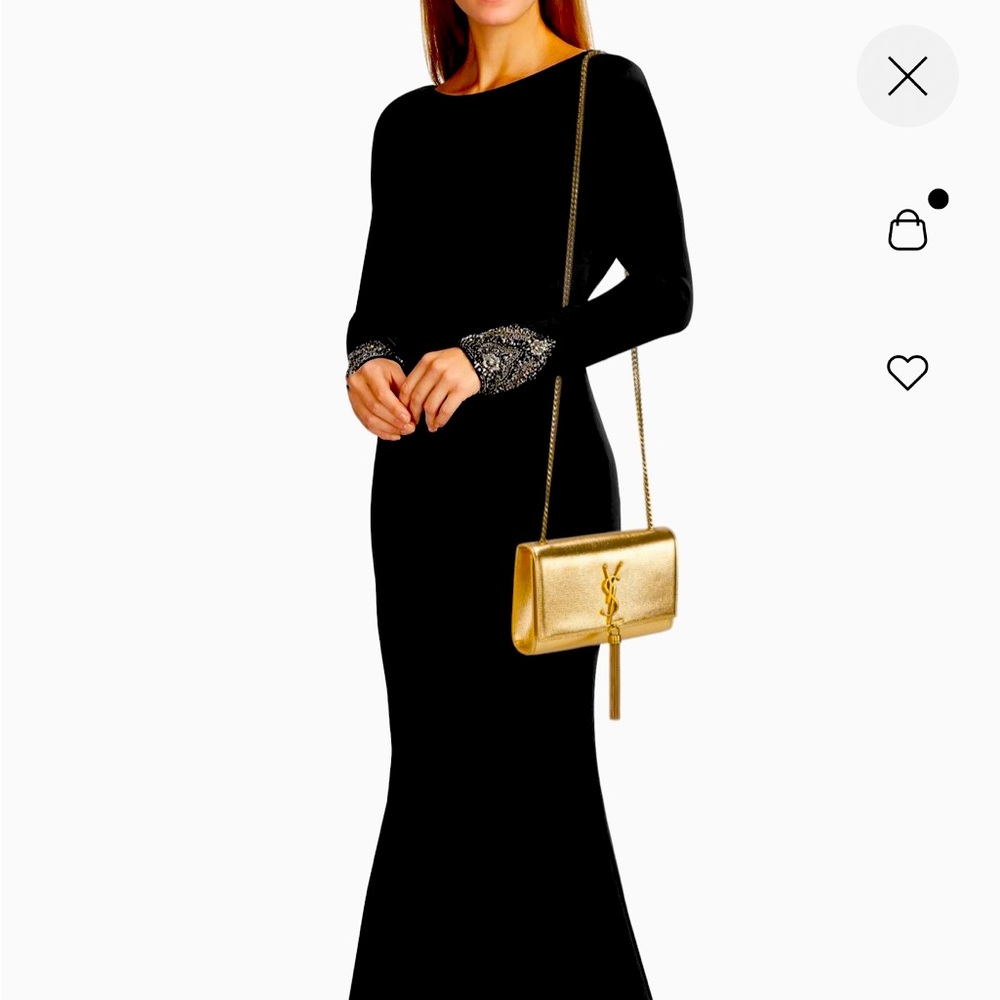 Saint Laurent KATE METALLIC LEATHER SHOULDER BAG in calfskin gold